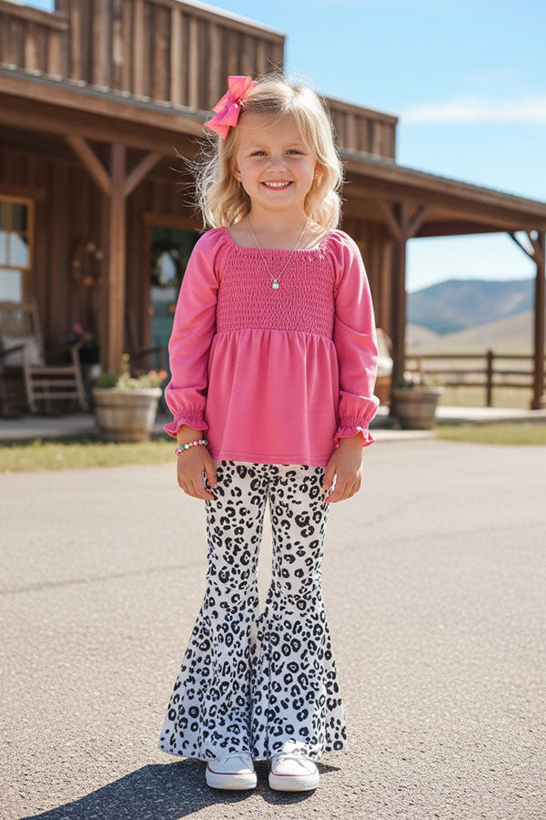 Western leopard denim bell bottom girls boutique jeans w/pockets DLH2743