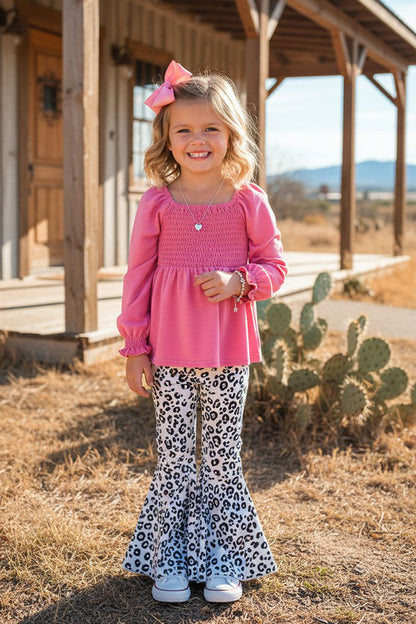 Chic mauve color smocked long sleeve girls boutique top DLH2847