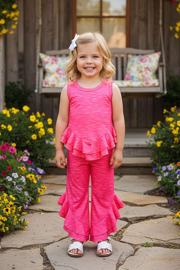 DLH2859 Pink sleeveless top & wide leg 2pc girls sets