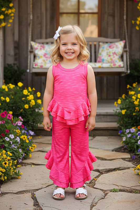 DLH2859 Pink sleeveless top & wide leg 2pc girls sets