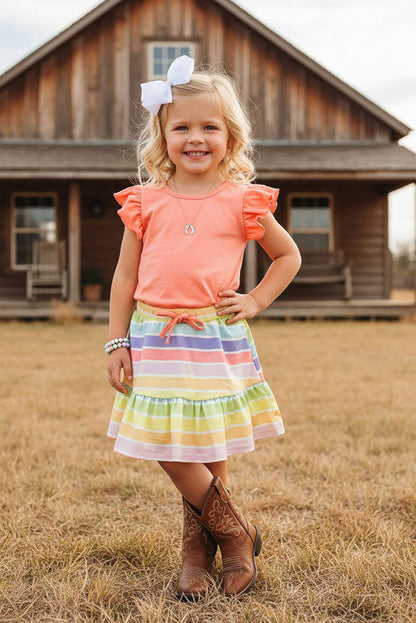 Chic Coral flutter short sleeves top & striped shorts girls boutique sets DLH2879