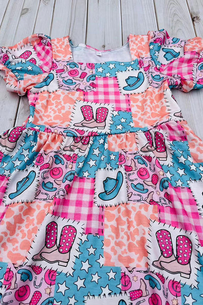 Western rodeo short sleeve girls boutique dress DLH2891