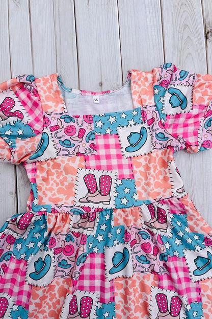 Western rodeo short sleeve girls boutique dress DLH2891