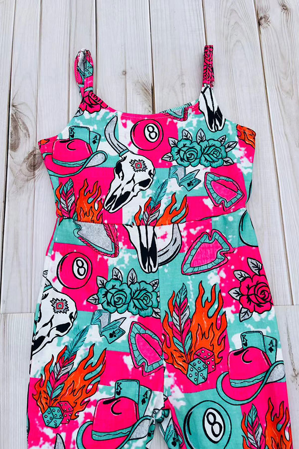Western ranch girl one piece sleeveless girls boutique jumpsuit DLH2893