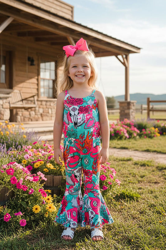 Western ranch girl one piece sleeveless girls boutique jumpsuit DLH2893