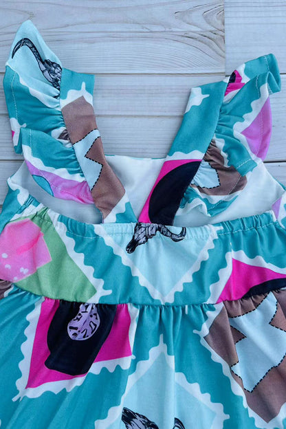 Western turquoise tiered swirl girls boutique dress DLH2895