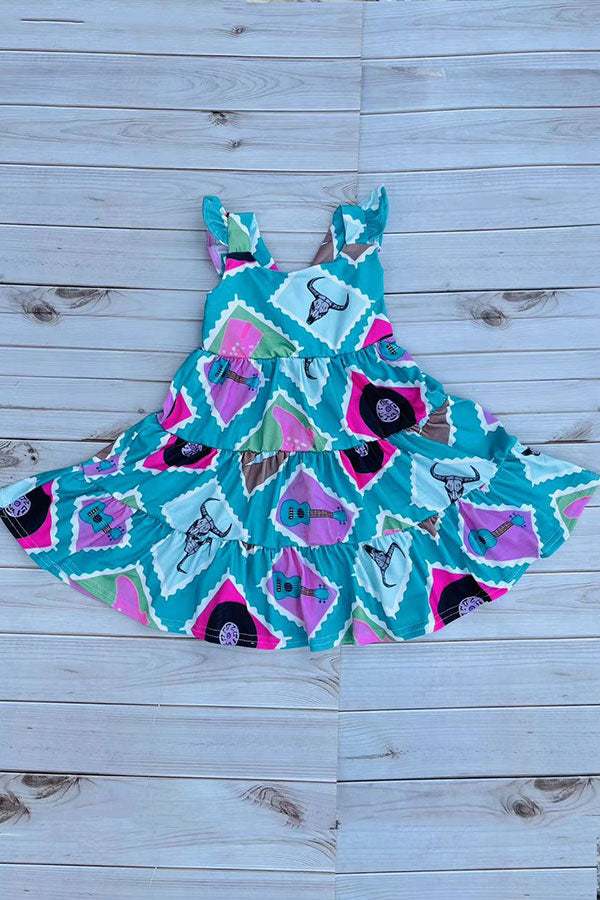 Western turquoise tiered swirl girls boutique dress DLH2895