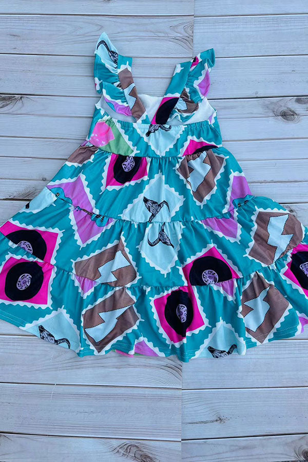 Western turquoise tiered swirl girls boutique dress DLH2895