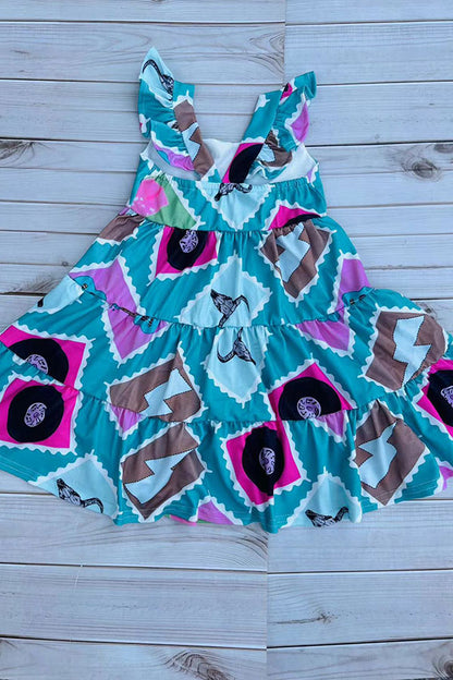Western turquoise tiered swirl girls boutique dress DLH2895