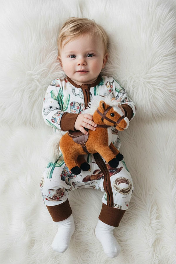 Western patterns long sleeve unisex infant baby boutique romper DLH2897