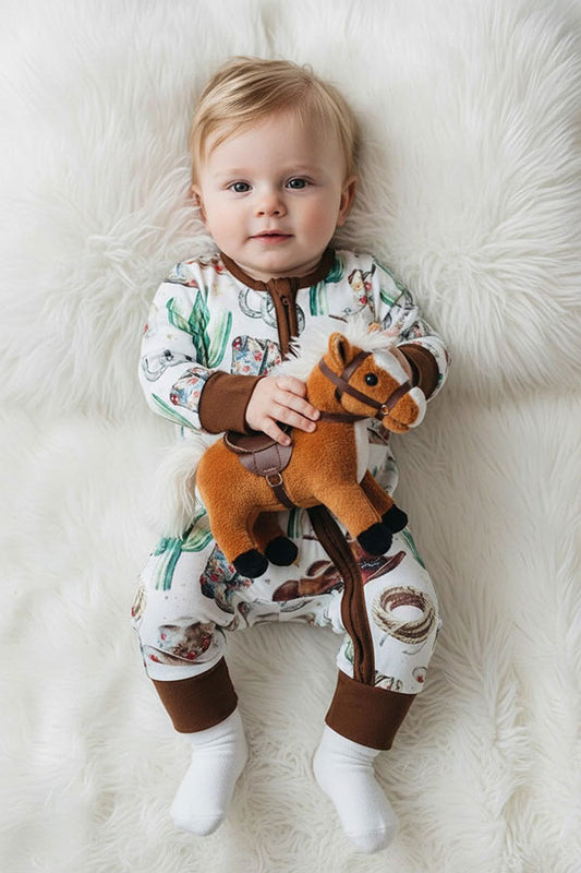 Western patterns long sleeve unisex infant baby boutique romper DLH2897