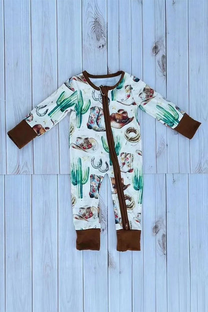 Western patterns long sleeve unisex infant baby boutique romper DLH2897