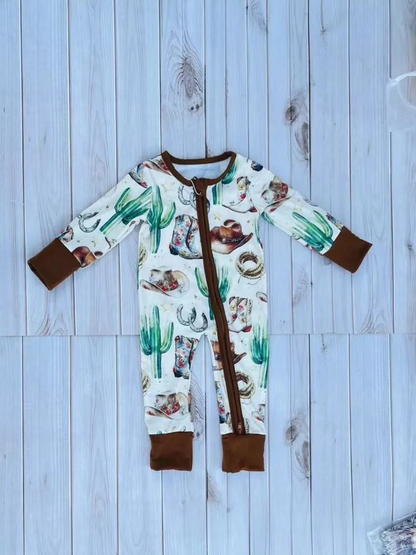 Western patterns long sleeve unisex infant baby boutique romper DLH2897