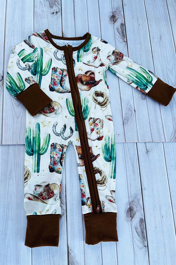 Western patterns long sleeve unisex infant baby boutique romper DLH2897