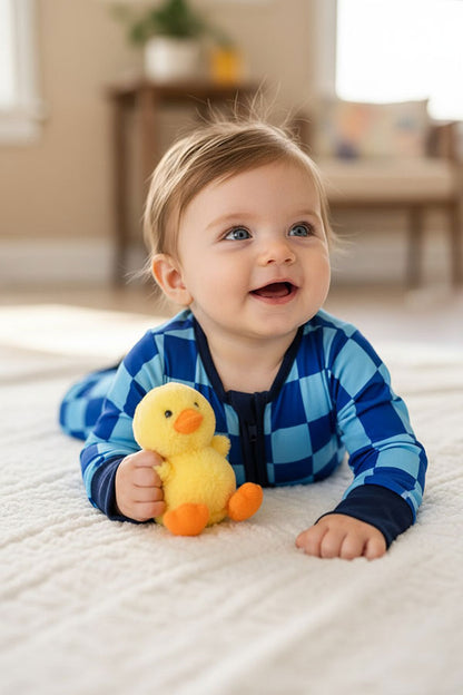 Chic blue checkered long sleeve baby boy boutique romper DLH2900