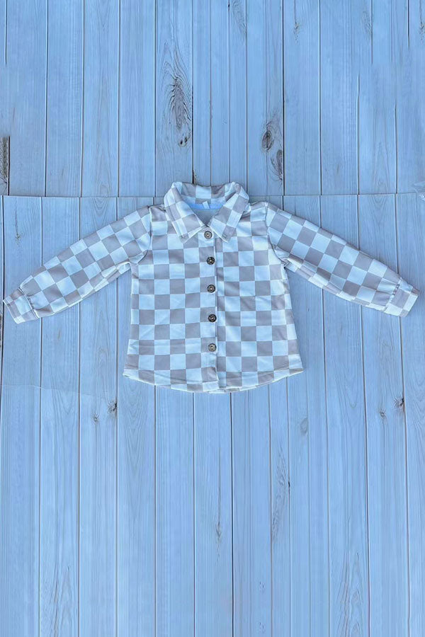 Western checkered long sleeve unisex kids boutique shirt DLH2903 11S1
