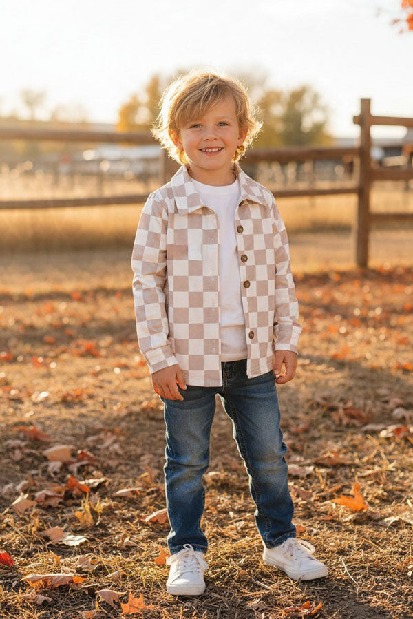 Western checkered long sleeve unisex kids boutique shirt DLH2903 11S1