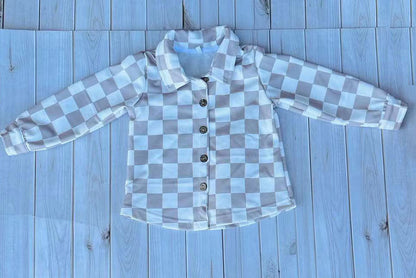 Western checkered long sleeve unisex kids boutique shirt DLH2903 11S1