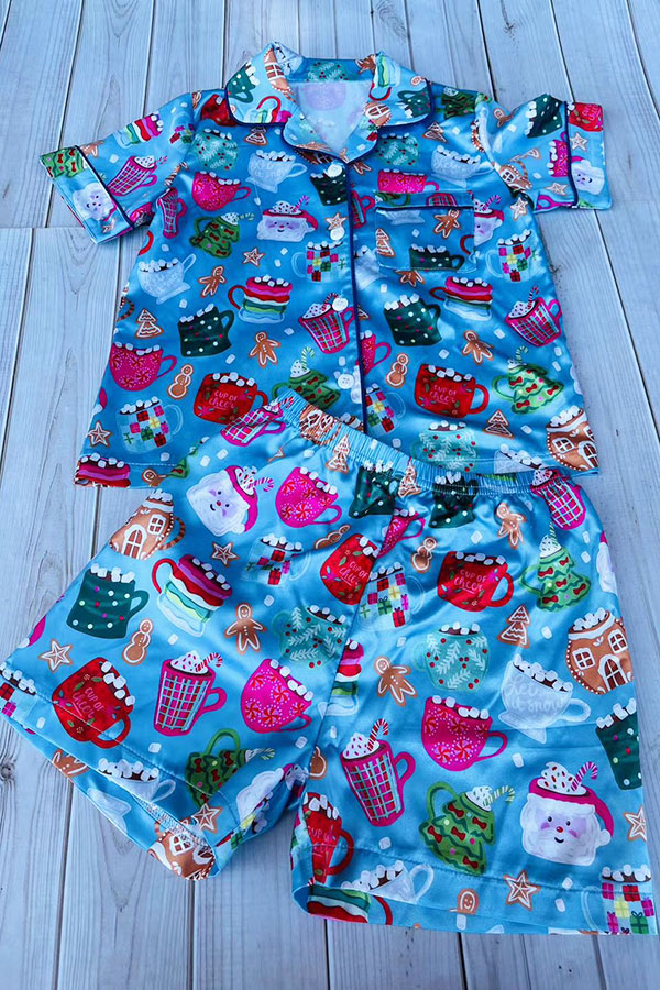 Christmas element print blue top & short girls boutique set DLH2905 2S9