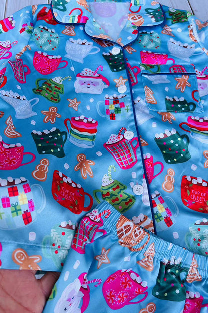 Christmas element print blue top & short girls boutique set DLH2905 2S9