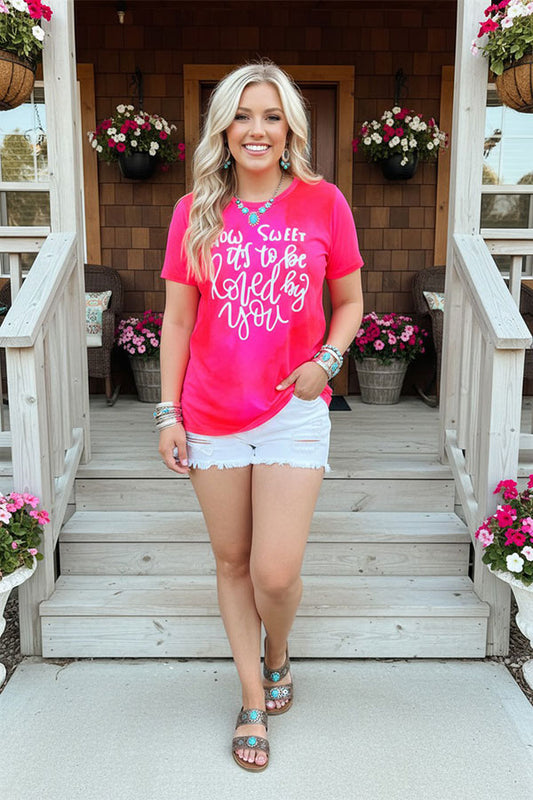 DLH8605 "HOW SWEET IT'S TO BE LOVED BY YOU" printed short sleeve women tops
