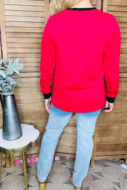 Christmas snowman printed red long sleeve women t-shirt DLH9749