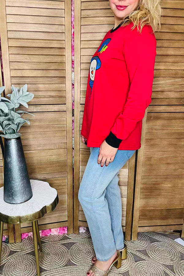 Christmas snowman printed red long sleeve women t-shirt DLH9749
