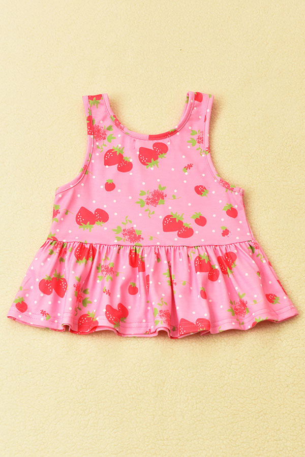 Chic pink strawberry top & shorts 2pcs girls boutique sets XCH04015