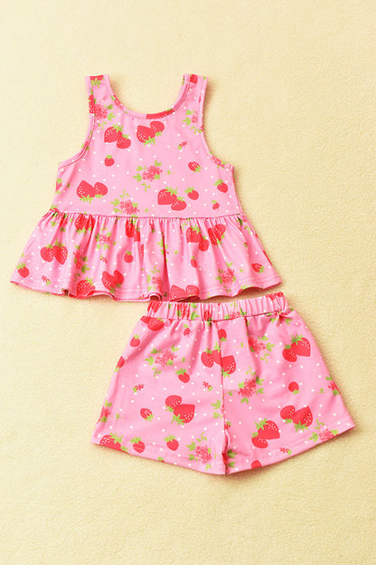 Chic pink strawberry top & shorts 2pcs girls boutique sets XCH04015