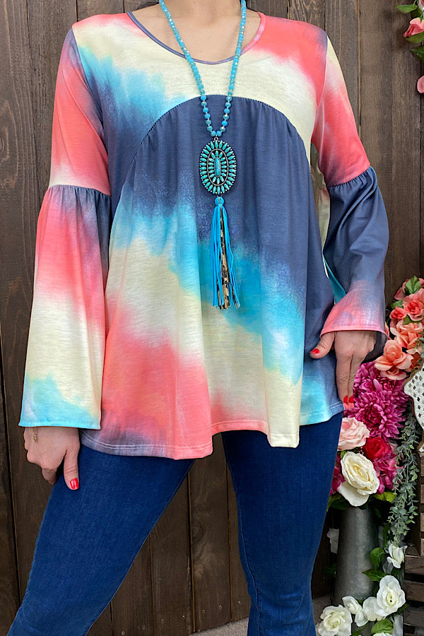 FW8643 Multi color baby doll long sleeve top