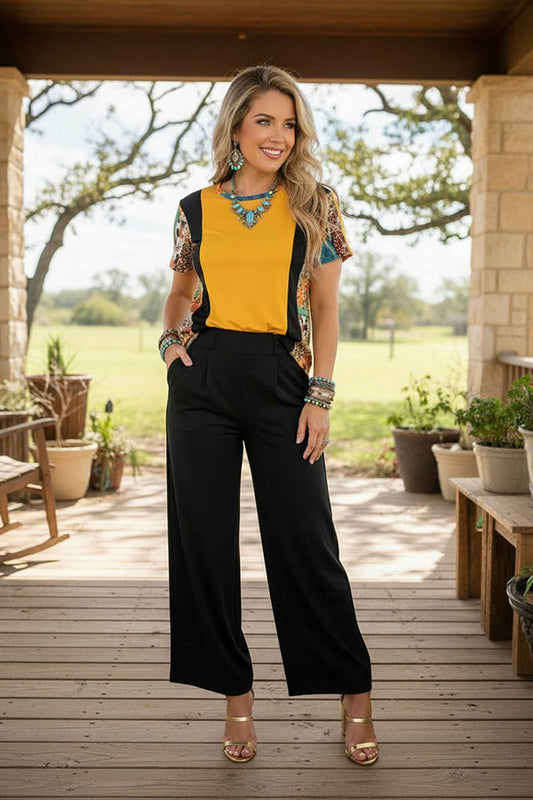 Western leopard & yellow & black short sleeve women's boutique top GJQ10664