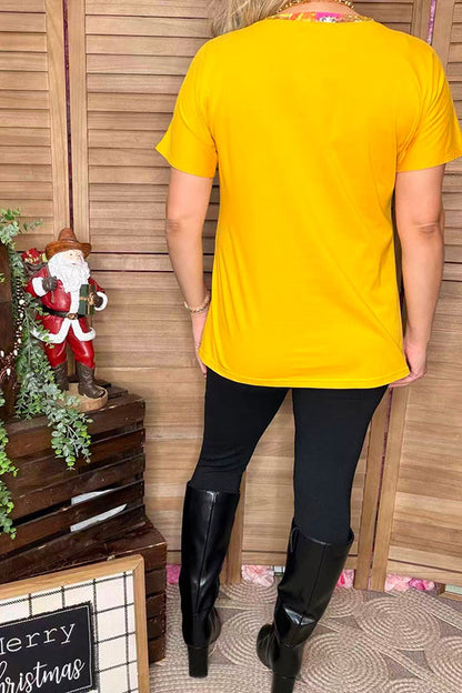 Yellow & Black & Western prints short sleeve women t-shirt GJQ10664