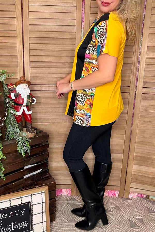 Yellow & Black & Western prints short sleeve women t-shirt GJQ10664