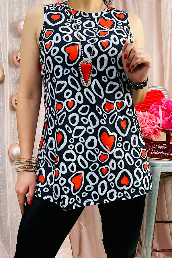 GJQ10849 Black and white heart printed tank top
