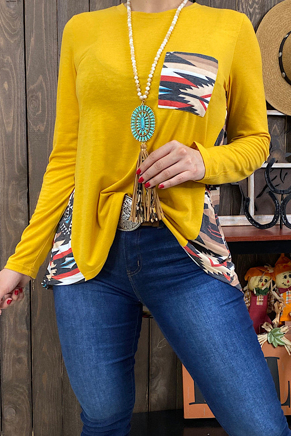 GJQ11338 Yellow & Aztec printed long sleeve top