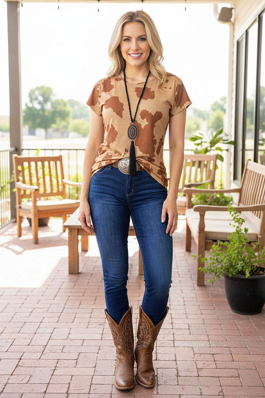 Western Brown spotted women's boutique top w/criss cross back GJQ11470