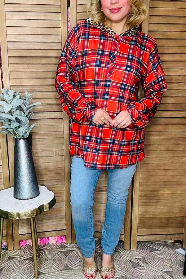 Christmas checkered long sleeve hoodie women blouse GJQ11671 (ES6)