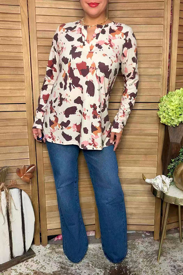 Western cow patterns long sleeve women's boutique top Southern Stitch GJQ12197