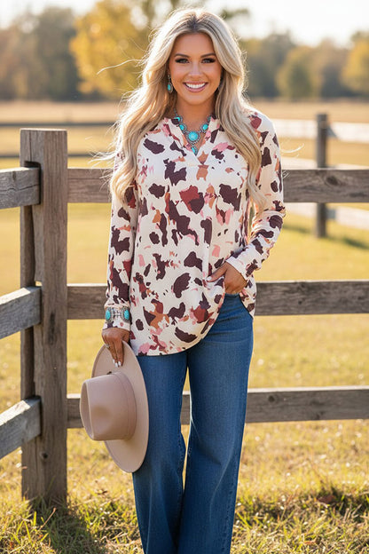 Western cow patterns long sleeve women's boutique top Southern Stitch GJQ12197