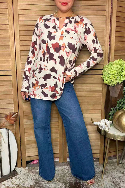 Western cow patterns long sleeve women's boutique top Southern Stitch GJQ12197