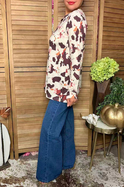 Western cow patterns long sleeve women's boutique top Southern Stitch GJQ12197