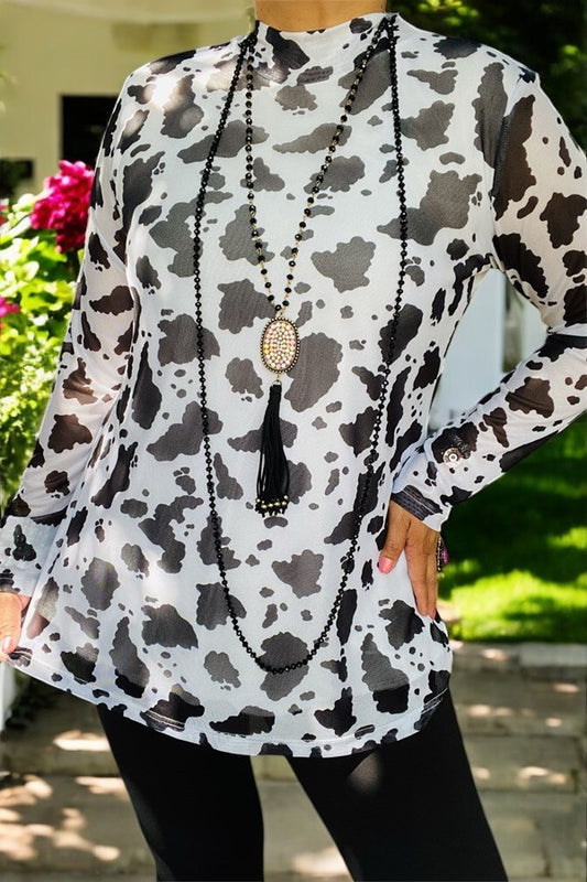 Women's clothing suppliers cow prins sheer long sleeve women's top GJQ14375