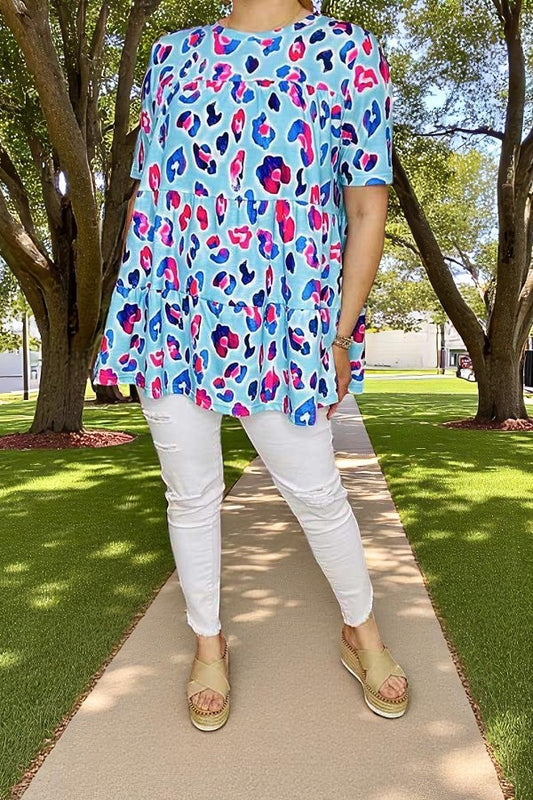 Women's clothing suppliers Leopard baby doll women blouse & short sleeve GJQ14495 (DS8)