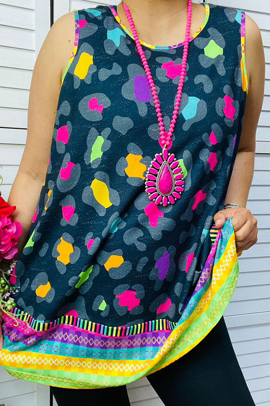 GJQ14667 Leopard & Multi color aztec printed sleeveless women top