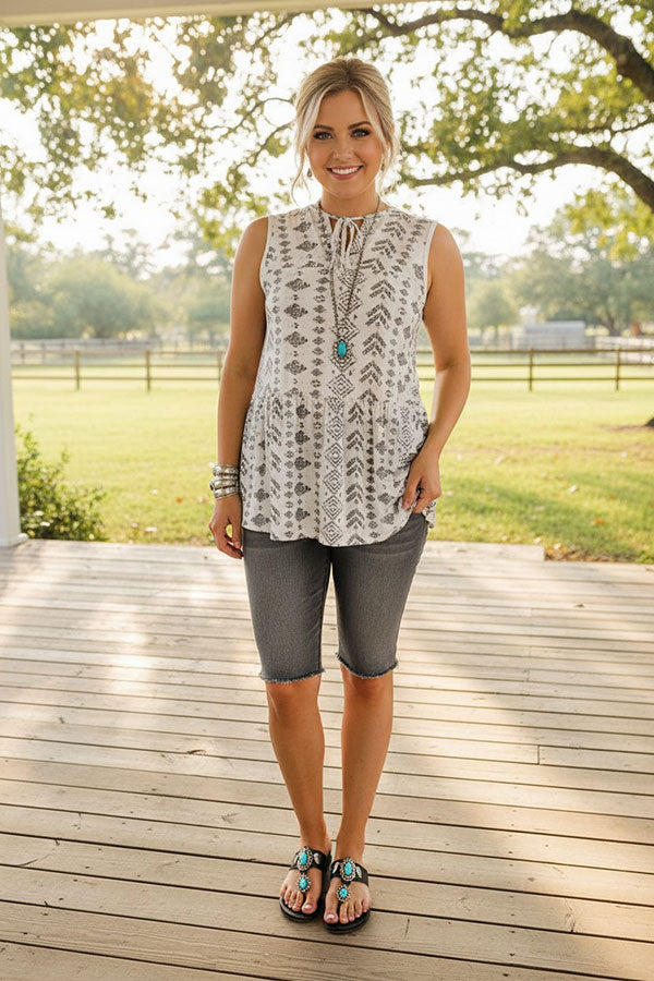 Western chic aztec printed & sleeveless women's boutique top Southern Stitch GJQ14967