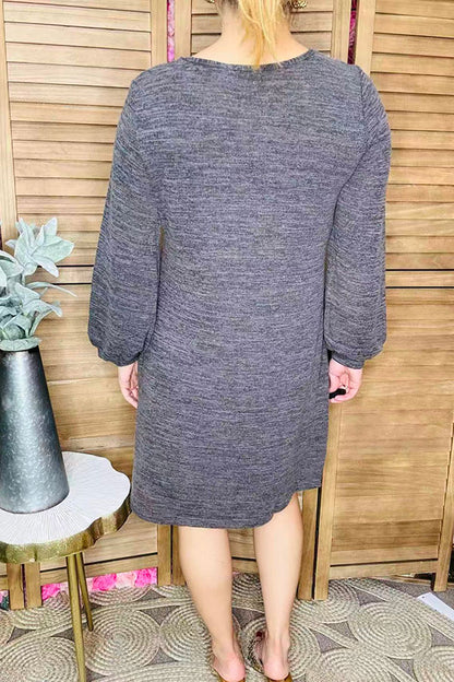 Gray solid color long sleeve w/side pockets women dresses GJQ15504