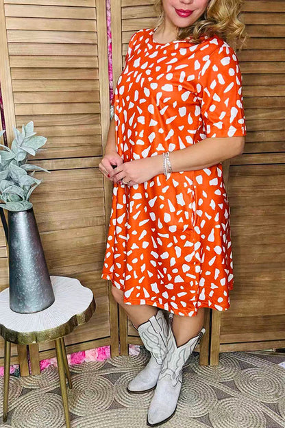 Rust leopard printed short sleeve w/side pockets women dresses GJQ15562