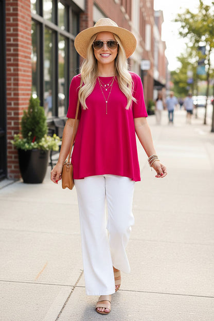Chic fuchsia short sleeve women's boutique tops Southern Stitch GJQ15567