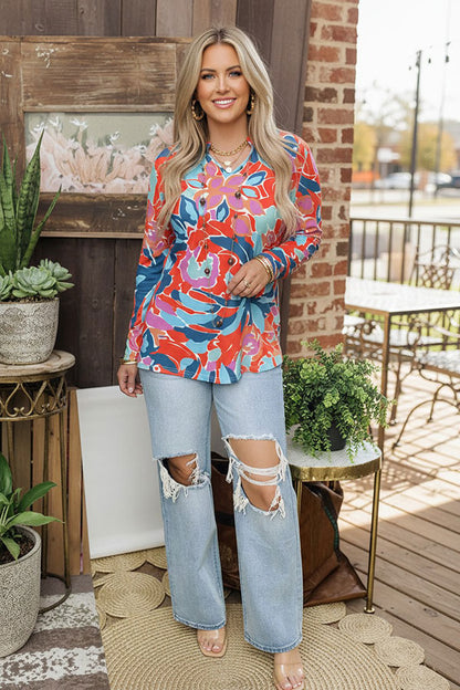Western floral print long sleeve women's boutique top Southern Stitch GJQ15632
