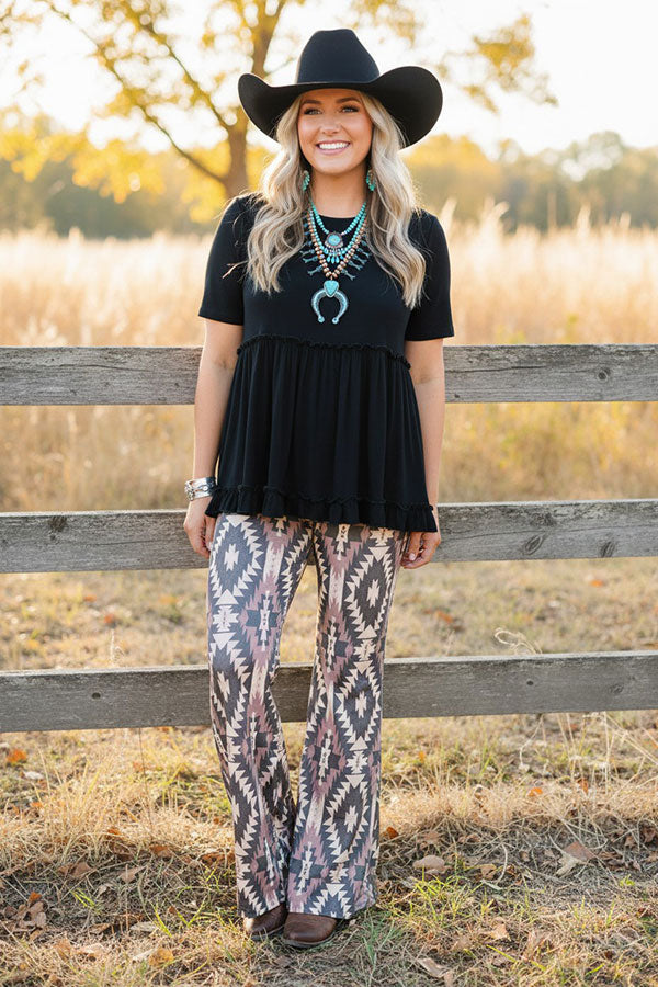 Western Aztec printed flare legs women's boutique pants GJQ15654